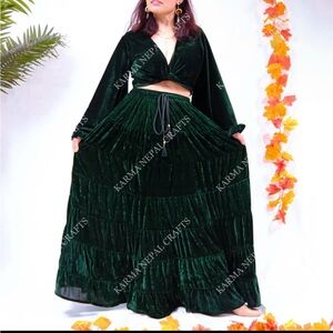 Elegant Green Velvet Skirt by